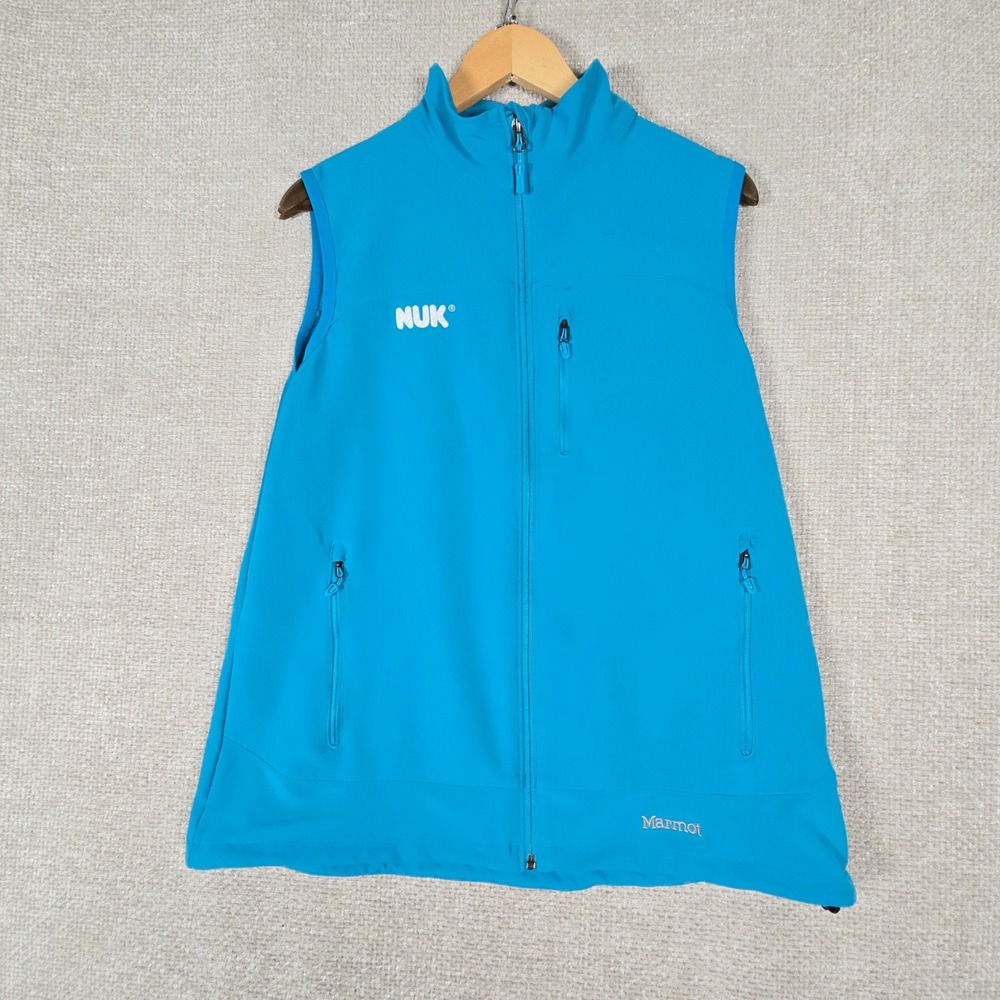 Marmot Womens XL Blue Softshell Full Zip Mock Neck‎ Vest CC-394 NUK Logo